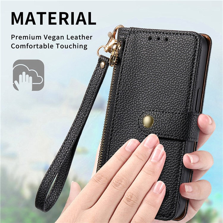 For Xiaomi Redmi Note 14 5G Case RFID Blocking Zipper Pocket Leather Wallet Phone Cover - Black