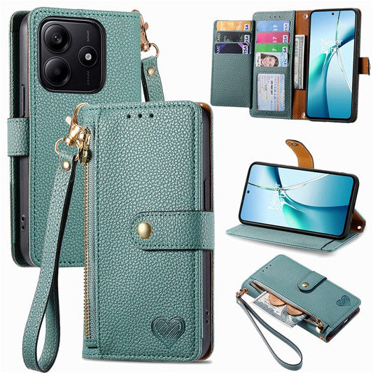 For Xiaomi Redmi Note 14 5G Case RFID Blocking Zipper Pocket Leather Wallet Phone Cover - Green