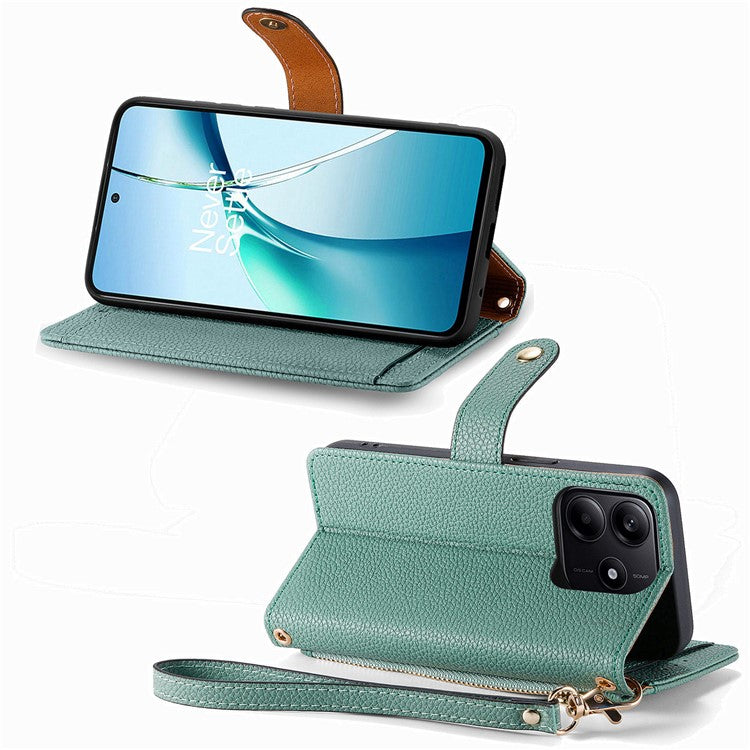 For Xiaomi Redmi Note 14 5G Case RFID Blocking Zipper Pocket Leather Wallet Phone Cover - Green