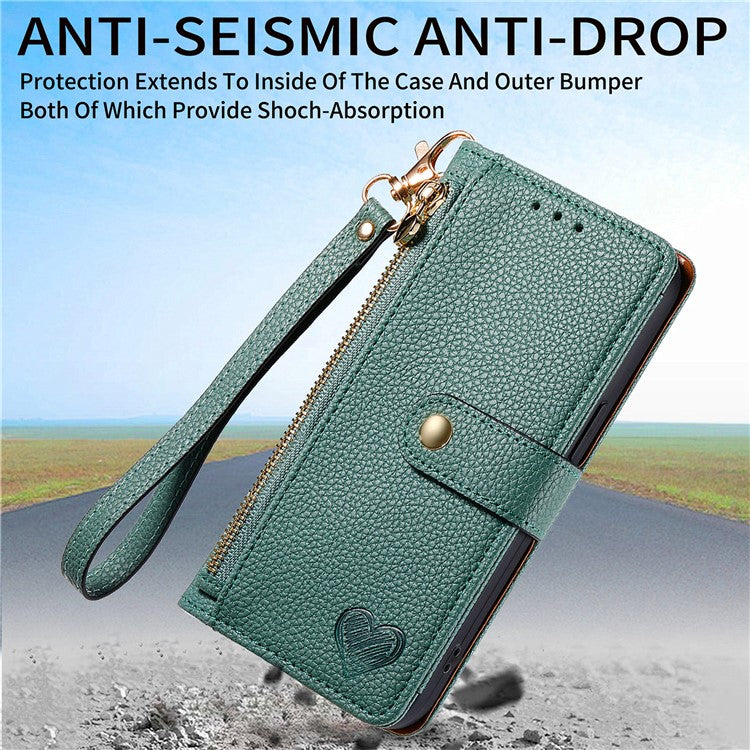 For Xiaomi Redmi Note 14 5G Case RFID Blocking Zipper Pocket Leather Wallet Phone Cover - Green