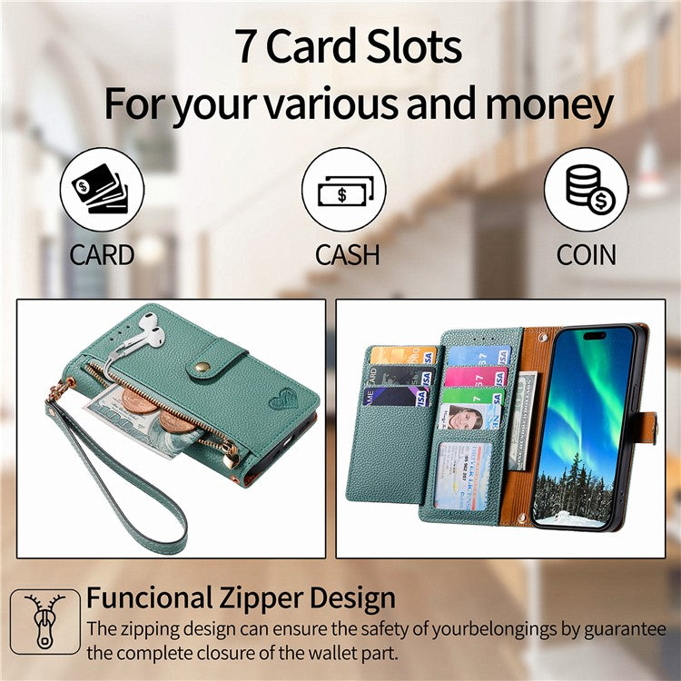 For Xiaomi Redmi Note 14 5G Case RFID Blocking Zipper Pocket Leather Wallet Phone Cover - Green
