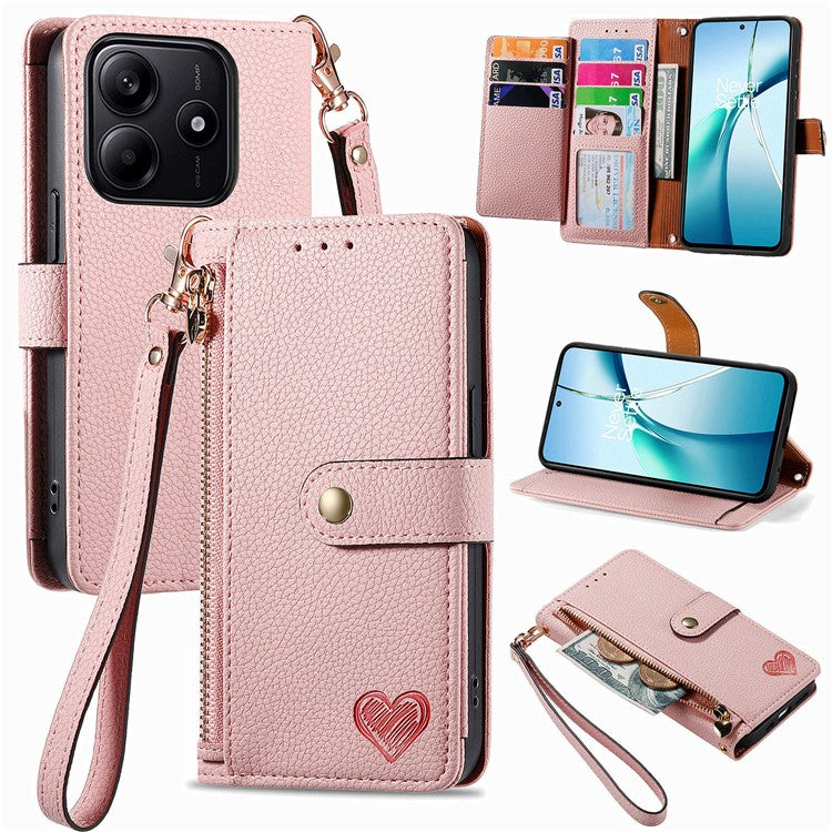 For Xiaomi Redmi Note 14 5G Case RFID Blocking Zipper Pocket Leather Wallet Phone Cover - Pink