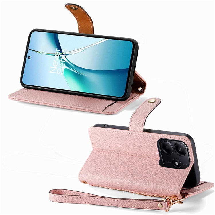 For Xiaomi Redmi Note 14 5G Case RFID Blocking Zipper Pocket Leather Wallet Phone Cover - Pink