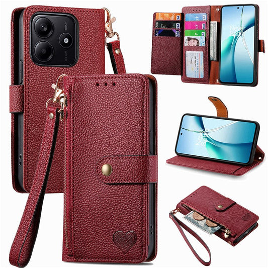 For Xiaomi Redmi Note 14 5G Case RFID Blocking Zipper Pocket Leather Wallet Phone Cover - Red