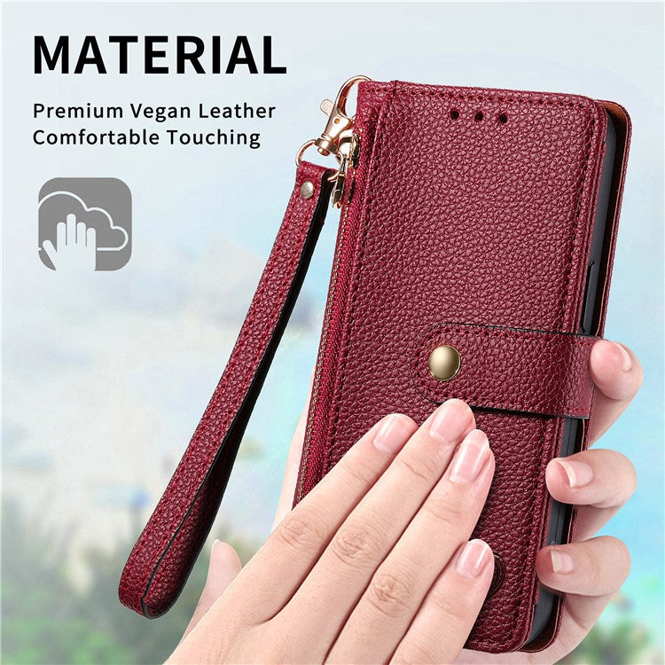 For Xiaomi Redmi Note 14 5G Case RFID Blocking Zipper Pocket Leather Wallet Phone Cover - Red