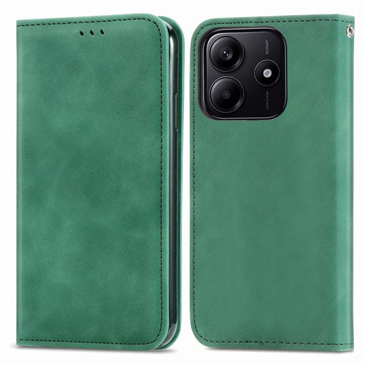 For Xiaomi Redmi Note 14 5G Case Skin Touch Feeling Leather Card Holder Phone Cover Magnetic Absorption - Green