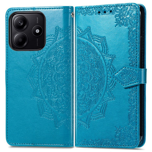 For Xiaomi Redmi Note 14 5G Wallet Case Mandala Flower Leather Phone Cover Stand View - Blue