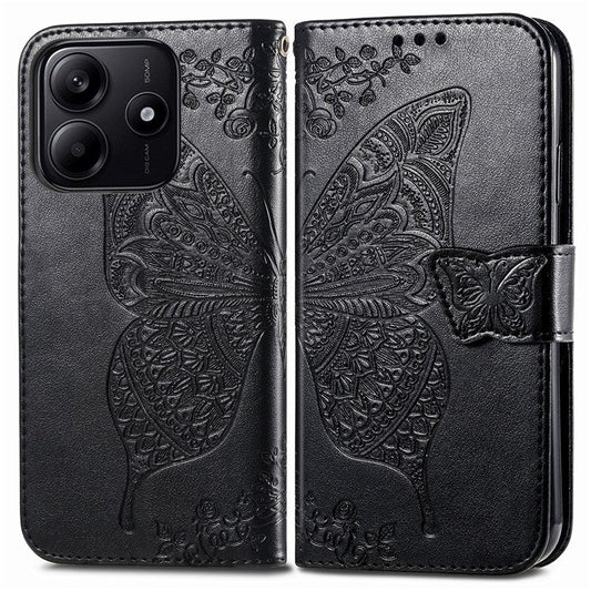For Xiaomi Redmi Note 14 5G Case PU Leather Wallet Phone Cover Butterfly Pattern - Black
