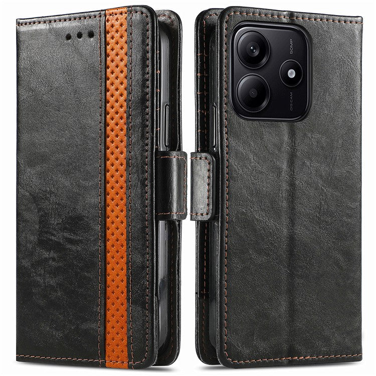 CASENEO 002 Series For Xiaomi Redmi Note 14 5G Case Stand Wallet Splicing PU Leather Cover - Black
