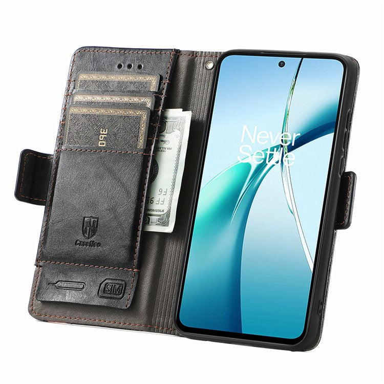 CASENEO 002 Series For Xiaomi Redmi Note 14 5G Case Stand Wallet Splicing PU Leather Cover - Black