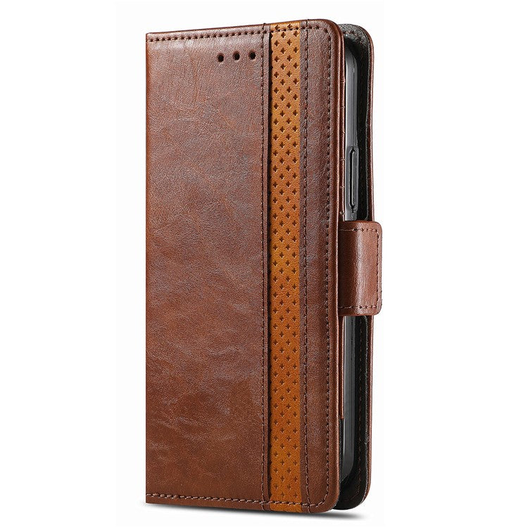CASENEO 002 Series For Xiaomi Redmi Note 14 5G Case Stand Wallet Splicing PU Leather Cover - Dark Brown