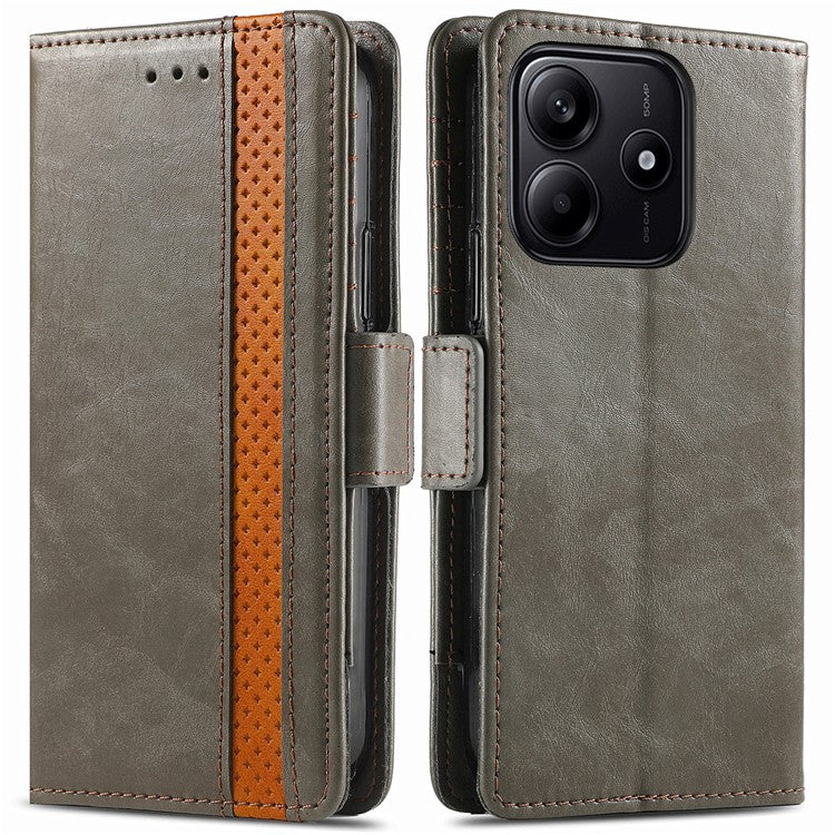 CASENEO 002 Series For Xiaomi Redmi Note 14 5G Case Stand Wallet Splicing PU Leather Cover - Grey