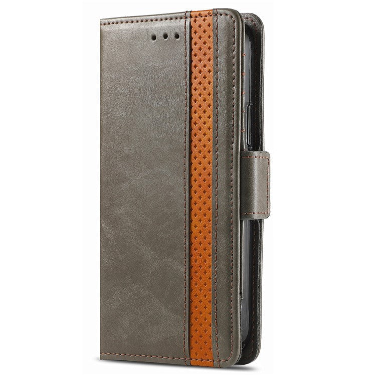 CASENEO 002 Series For Xiaomi Redmi Note 14 5G Case Stand Wallet Splicing PU Leather Cover - Grey