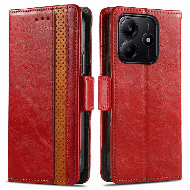 CASENEO 002 Series For Xiaomi Redmi Note 14 5G Case Stand Wallet Splicing PU Leather Cover - Red