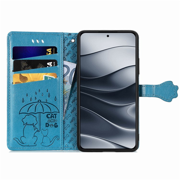For Xiaomi Redmi Note 14 5G Case Leather Wallet Flip Phone Cover Cute Cat Dog Pattern - Blue
