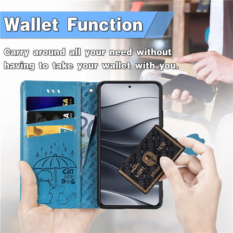 For Xiaomi Redmi Note 14 5G Case Leather Wallet Flip Phone Cover Cute Cat Dog Pattern - Blue