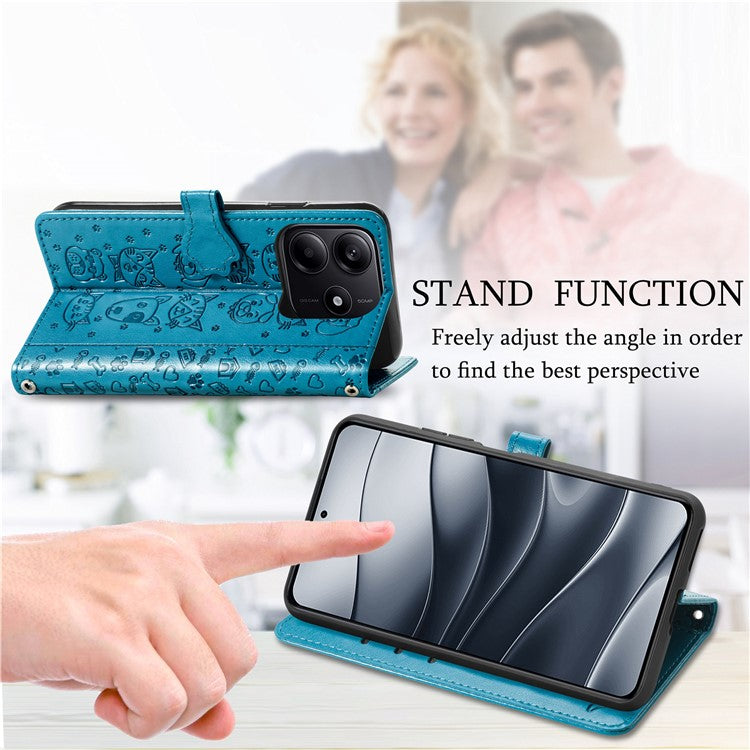 For Xiaomi Redmi Note 14 5G Case Leather Wallet Flip Phone Cover Cute Cat Dog Pattern - Blue