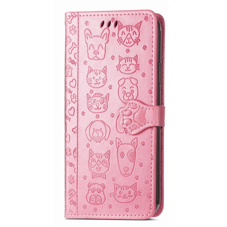 For Xiaomi Redmi Note 14 5G Case Leather Wallet Flip Phone Cover Cute Cat Dog Pattern - Pink