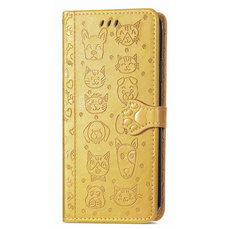 For Xiaomi Redmi Note 14 5G Case Leather Wallet Flip Phone Cover Cute Cat Dog Pattern - Yellow