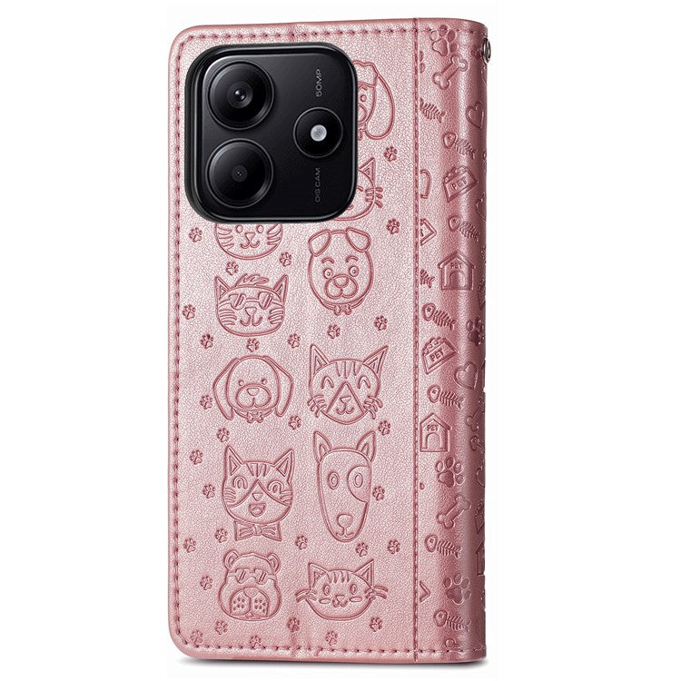 For Xiaomi Redmi Note 14 5G Case Leather Wallet Flip Phone Cover Cute Cat Dog Pattern - Rose Gold