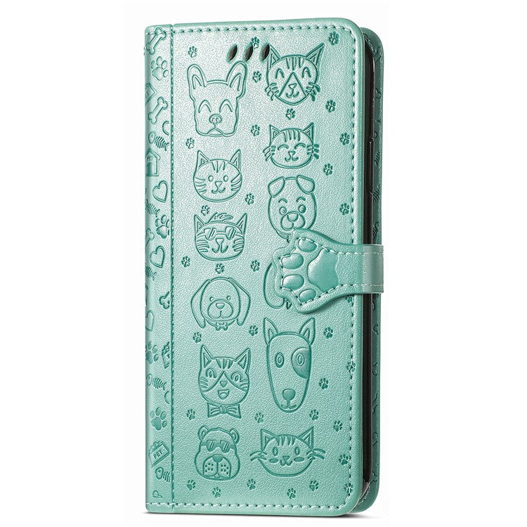 For Xiaomi Redmi Note 14 5G Case Leather Wallet Flip Phone Cover Cute Cat Dog Pattern - Green