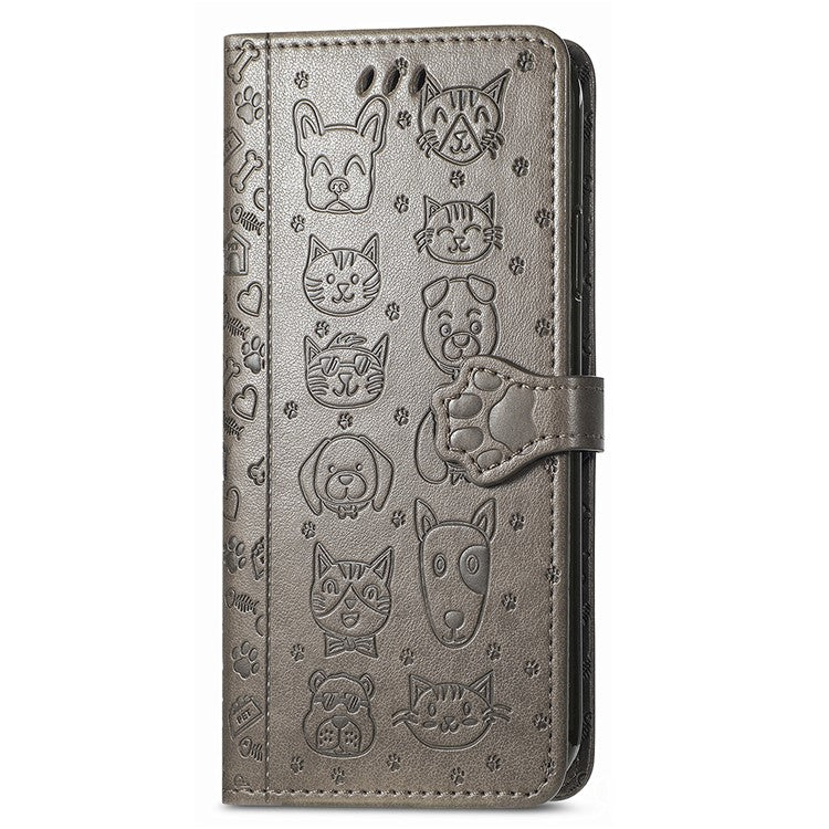 For Xiaomi Redmi Note 14 5G Case Leather Wallet Flip Phone Cover Cute Cat Dog Pattern - Grey