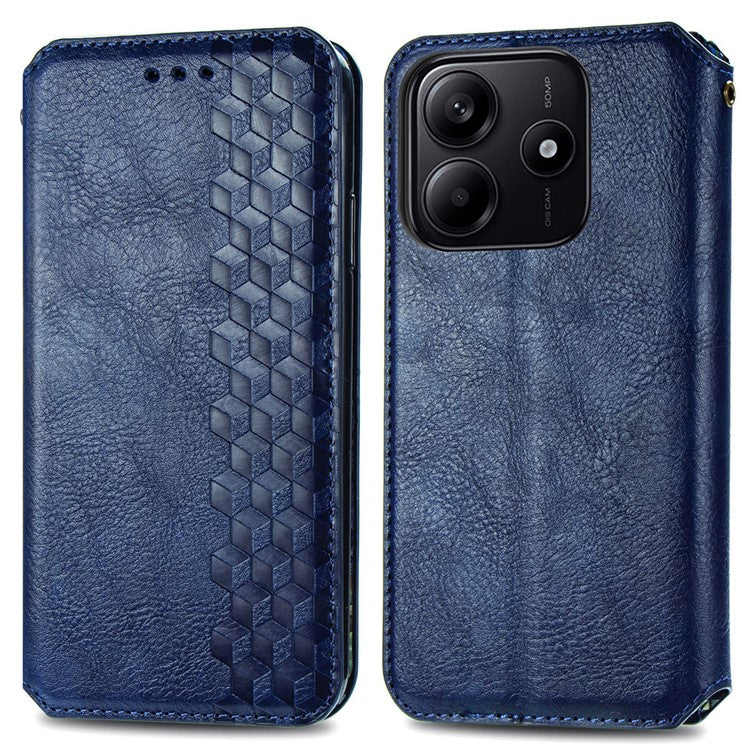 For Xiaomi Redmi Note 14 5G Case Rhombus Imprint PU Leather Wallet Phone Cover - Blue