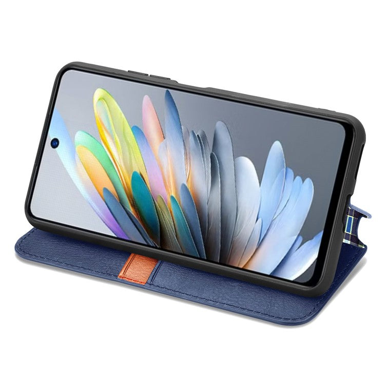 For Xiaomi Redmi Note 14 5G Case Rhombus Imprint PU Leather Wallet Phone Cover - Blue