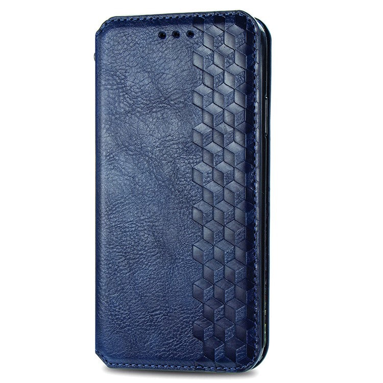 For Xiaomi Redmi Note 14 5G Case Rhombus Imprint PU Leather Wallet Phone Cover - Blue