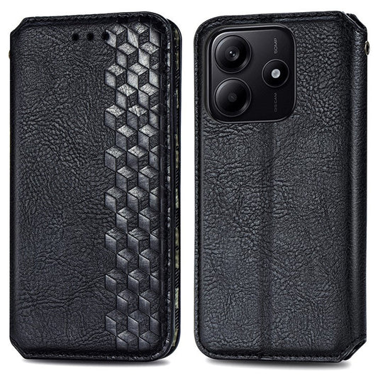 For Xiaomi Redmi Note 14 5G Case Rhombus Imprint PU Leather Wallet Phone Cover - Black