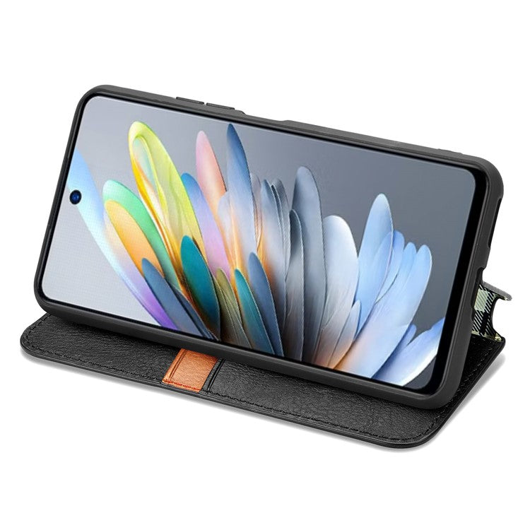 For Xiaomi Redmi Note 14 5G Case Rhombus Imprint PU Leather Wallet Phone Cover - Black