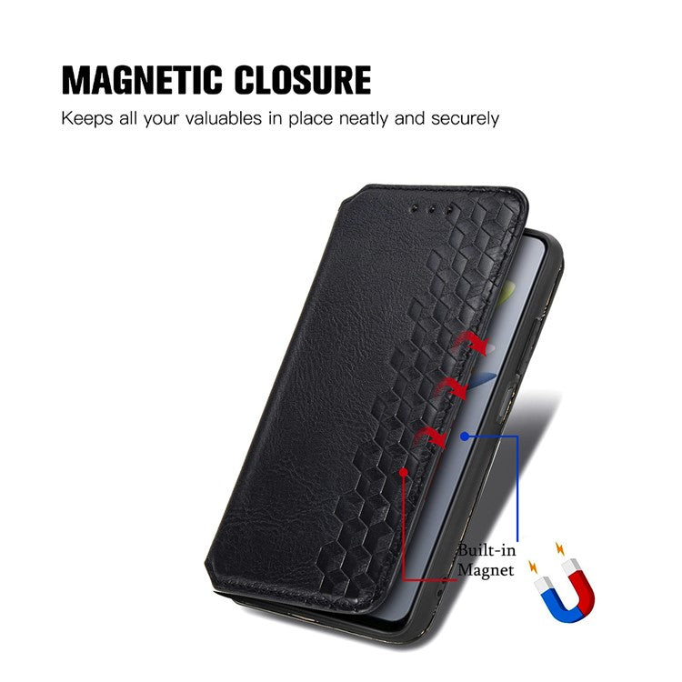 For Xiaomi Redmi Note 14 5G Case Rhombus Imprint PU Leather Wallet Phone Cover - Black