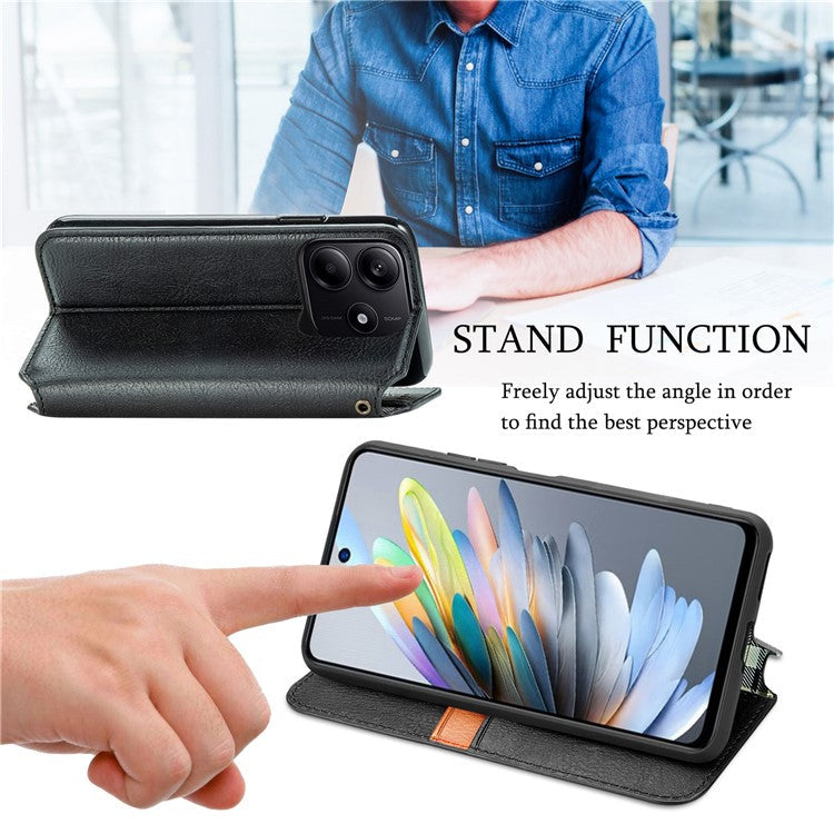 For Xiaomi Redmi Note 14 5G Case Rhombus Imprint PU Leather Wallet Phone Cover - Black