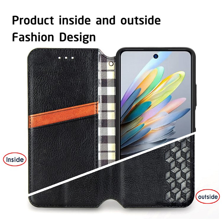 For Xiaomi Redmi Note 14 5G Case Rhombus Imprint PU Leather Wallet Phone Cover - Black