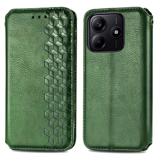 For Xiaomi Redmi Note 14 5G Case Rhombus Imprint PU Leather Wallet Phone Cover - Green