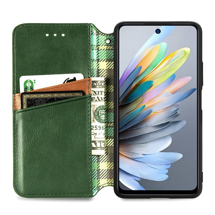 For Xiaomi Redmi Note 14 5G Case Rhombus Imprint PU Leather Wallet Phone Cover - Green
