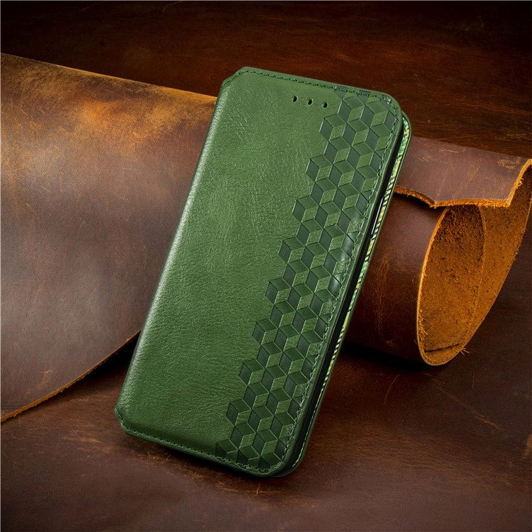 For Xiaomi Redmi Note 14 5G Case Rhombus Imprint PU Leather Wallet Phone Cover - Green