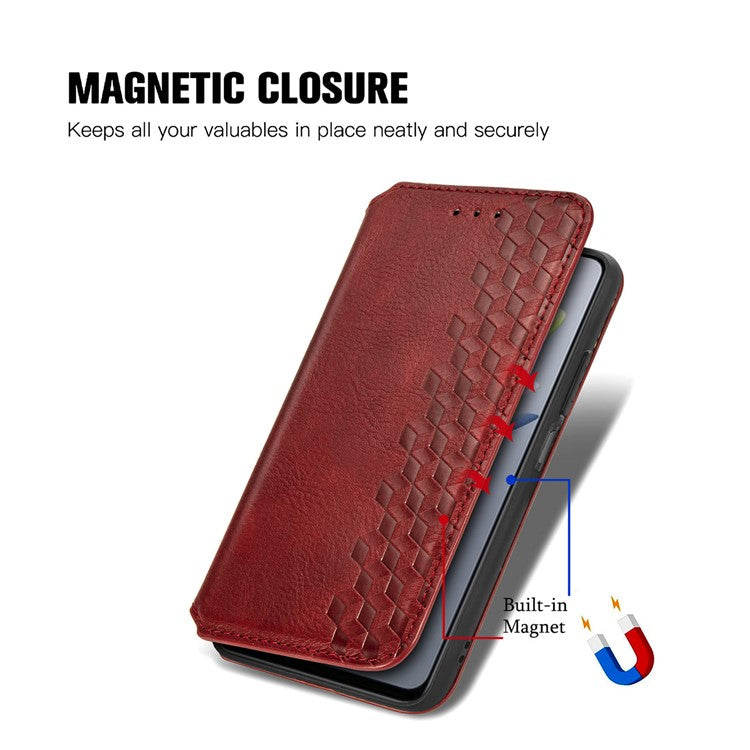 For Xiaomi Redmi Note 14 5G Case Rhombus Imprint PU Leather Wallet Phone Cover - Red