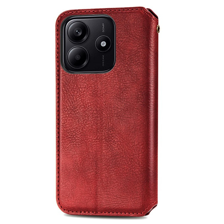 For Xiaomi Redmi Note 14 5G Case Rhombus Imprint PU Leather Wallet Phone Cover - Red