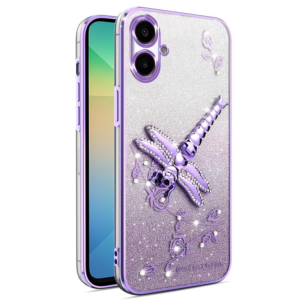 KADEM For Samsung Galaxy A06 Case Dragonfly Kickstand TPU Flowers Glitter Phone Cover - Purple