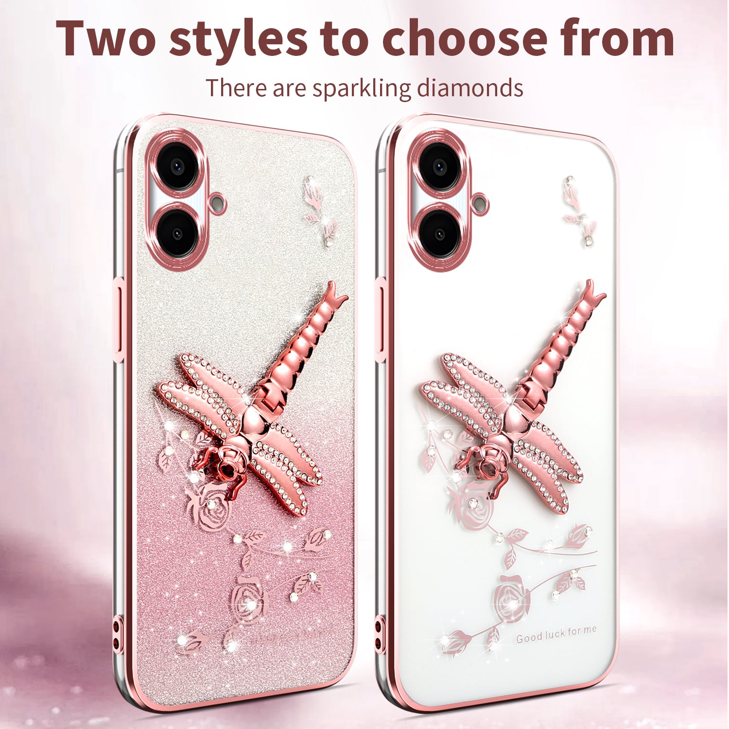 KADEM For Samsung Galaxy A06 Case Dragonfly Kickstand TPU Flowers Glitter Phone Cover - Blue