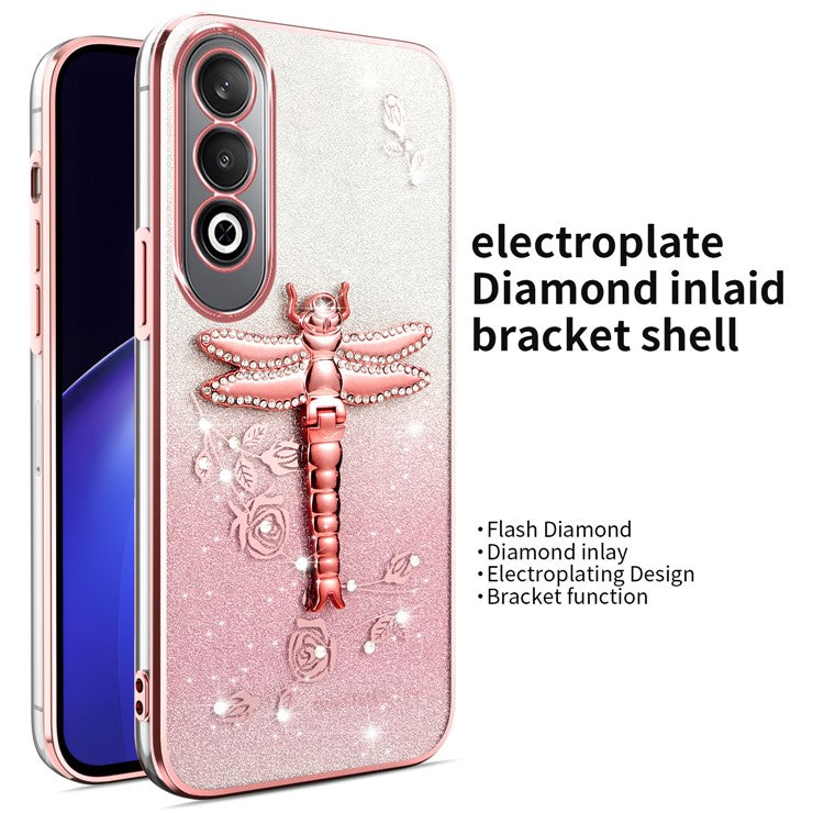 KADEM For OnePlus Nord CE4 5G Case Dragonfly Kickstand TPU Flowers Glitter Phone Cover - Pink