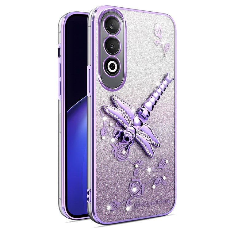 KADEM For OnePlus Nord CE4 5G Case Dragonfly Kickstand TPU Flowers Glitter Phone Cover - Purple