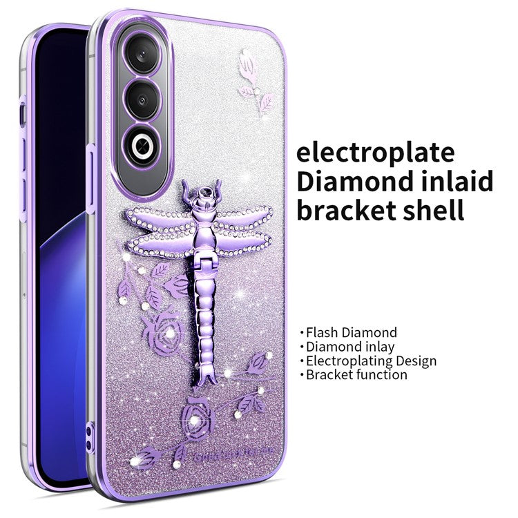 KADEM For OnePlus Nord CE4 5G Case Dragonfly Kickstand TPU Flowers Glitter Phone Cover - Purple