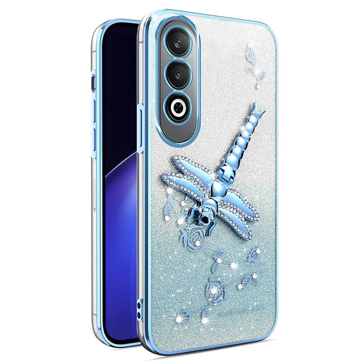 KADEM For OnePlus Nord CE4 5G Case Dragonfly Kickstand TPU Flowers Glitter Phone Cover - Blue