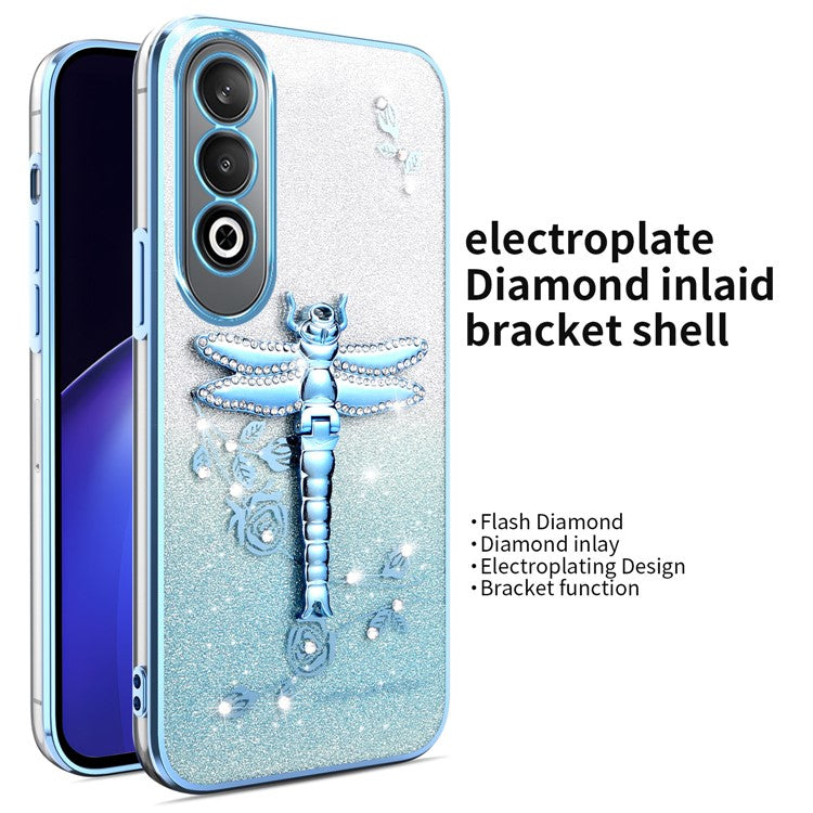 KADEM For OnePlus Nord CE4 5G Case Dragonfly Kickstand TPU Flowers Glitter Phone Cover - Blue