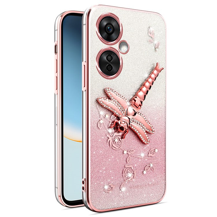 KADEM For OnePlus Nord CE3 5G Case Dragonfly Kickstand TPU Flowers Glitter Phone Cover - Pink