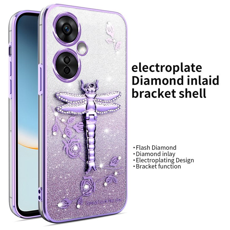 KADEM For OnePlus Nord CE3 5G Case Dragonfly Kickstand TPU Flowers Glitter Phone Cover - Purple