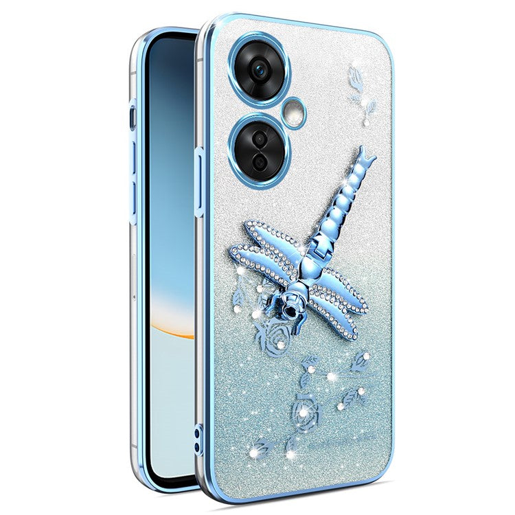 KADEM For OnePlus Nord CE3 5G Case Dragonfly Kickstand TPU Flowers Glitter Phone Cover - Blue
