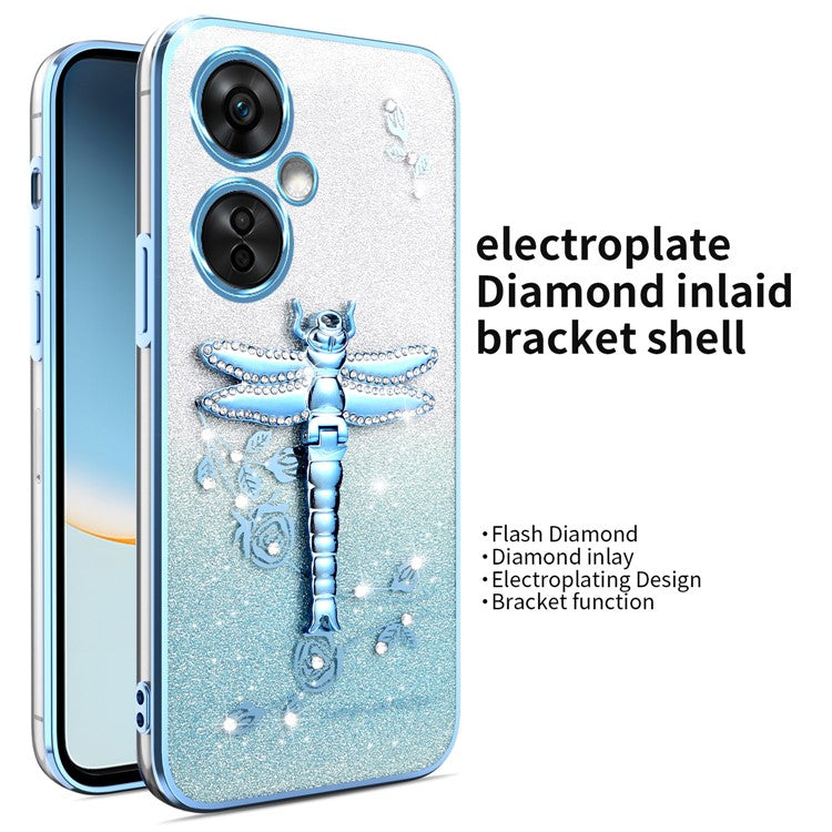 KADEM For OnePlus Nord CE3 5G Case Dragonfly Kickstand TPU Flowers Glitter Phone Cover - Blue